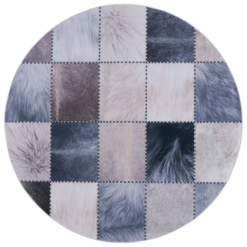SAFAVIEH Faux Hide Machine Washable Slip Resistant Savina Rustic - 6' x 6' Round - Beige/Grey - Round
