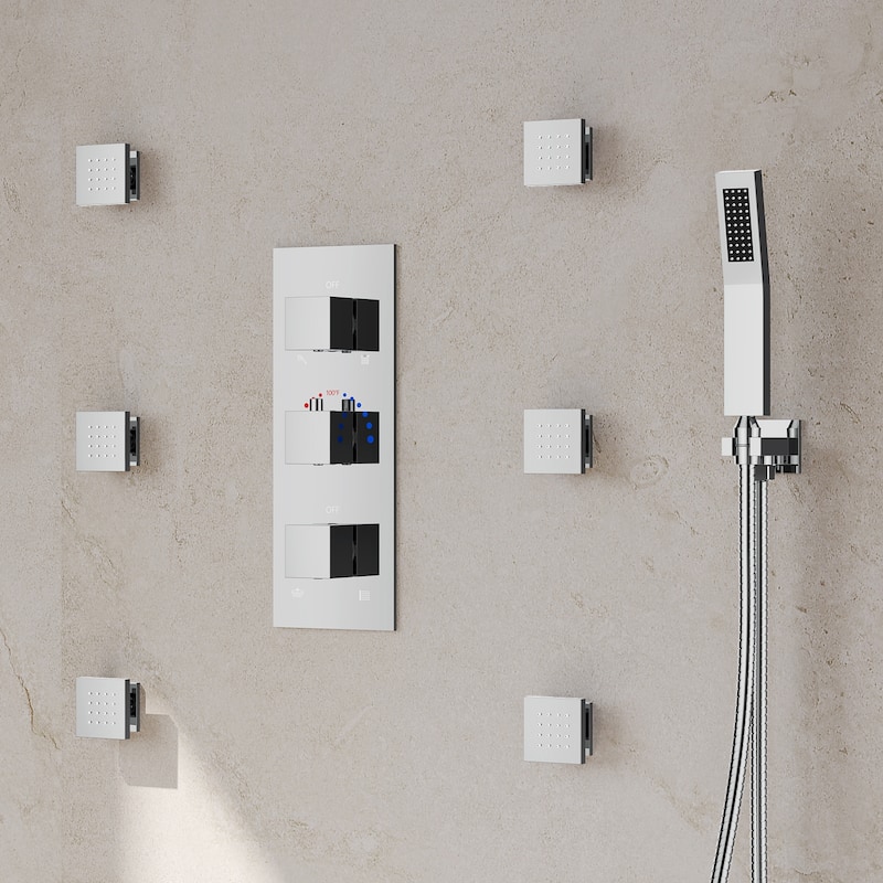 GRANDJOY 12" Wall Mounted Shower System Dual Shower Heads with 6 Body Jets