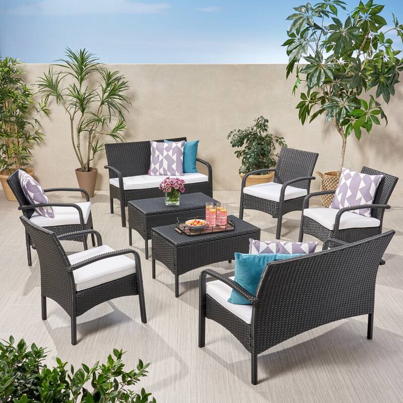 Cordoba Wicker/ Iron 8-piece Outdoor Chat Set with Cushions by Christopher Knight Home