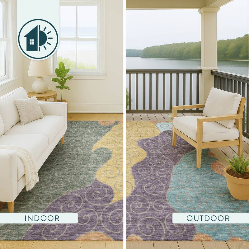 Machine Washable Indoor/ Outdoor Swirly Chantille Rug