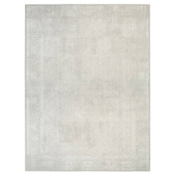slide 1 of 12, Shahbanu Rugs Beige Fine Jacquard with Erased Design Wool and Plant Based Silk Hand Loomed Oriental Oversized Rug(12'0" x 18'0")