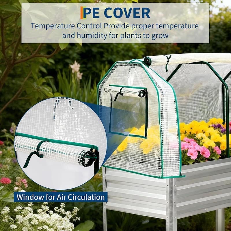 Raised Garden Bed with Greenhouse Cover, Built-in Spray Tube for Vegetables