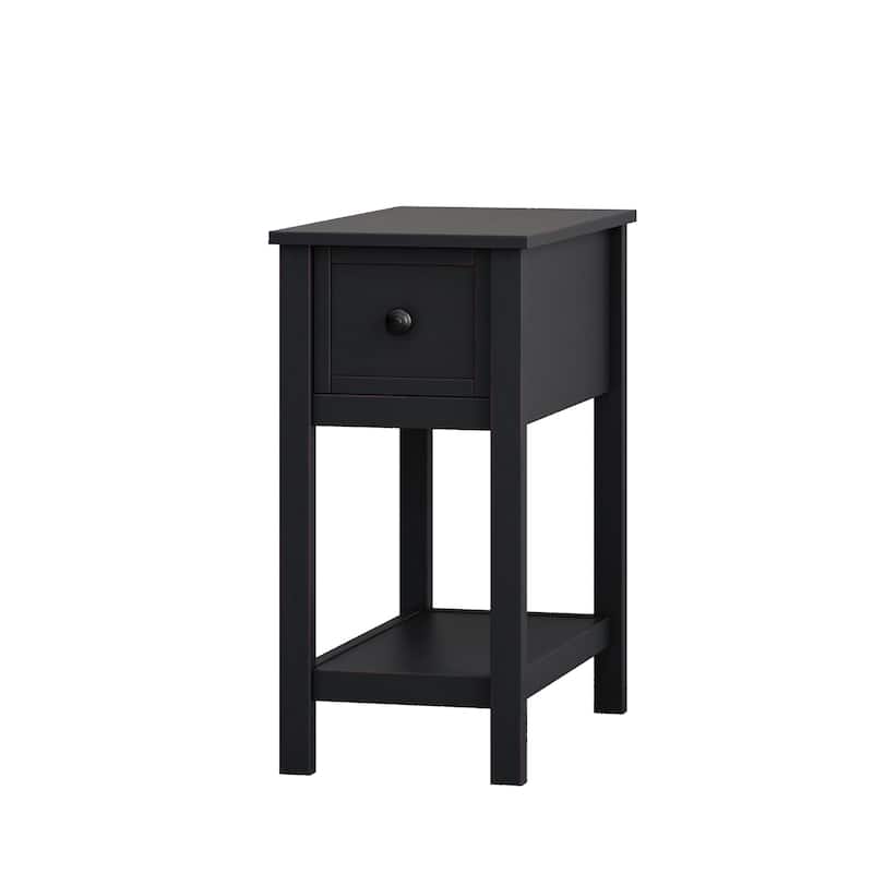 Solid Wood Veneer End Table with Storage