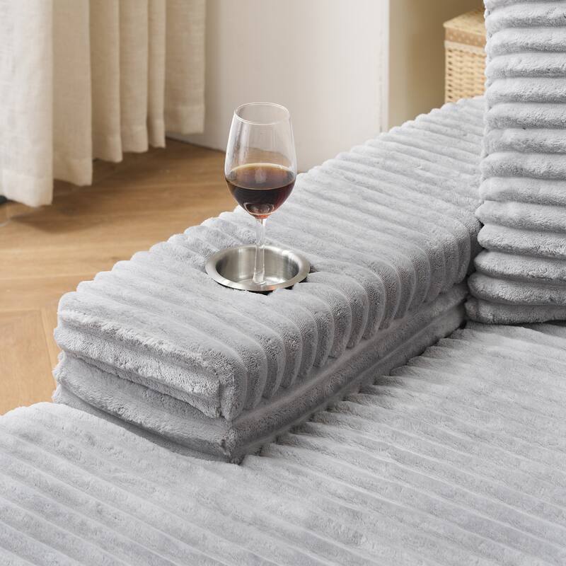 Oversized Two-Piece Couches, L Shaped Sofa, Corduroy, Right Chaise Daybed,with Armrests,Eight Throw Pillows,Corner Sofa