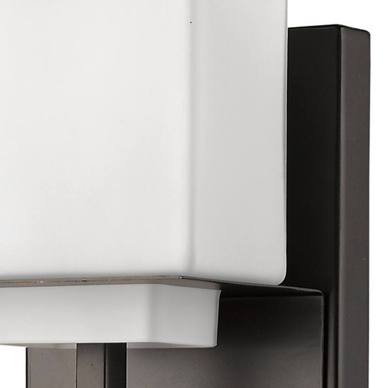 Modern Bronze Wall Sconce with White Glass Shade and Flush Mount Hardwired Light Fixture - 7" H x 5.25" W x 4.25" D