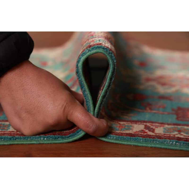 Turquoise Kazak Oriental Foyer Rug Hand-Knotted Wool Carpet - 2'0"x 3'0"