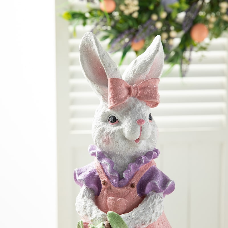 Glitzhome 17.5"H Easter Resin Bunny Girl with Flower Basket Boy with Carrot Table Decor