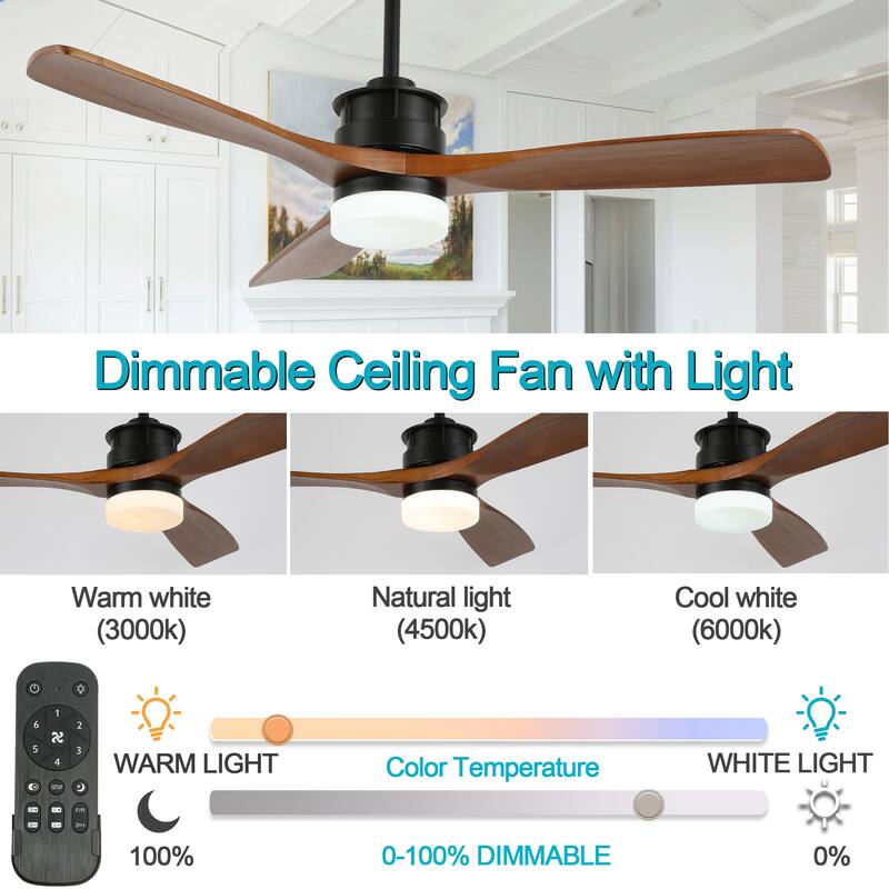 Oaks Aura Gamay 52 in. LED Indoor Solid Wood Reversible Scandi-Japanese Ceiling Fan With Latest DC Motor Technology