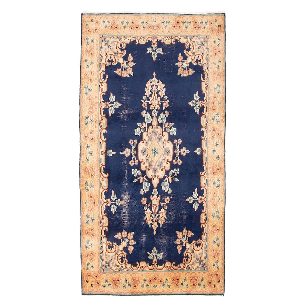 ECARPETGALLERY Hand-knotted Antalya Vintage Dark Navy Wool Rug - 3'3 x 6'4