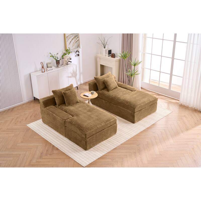 Oversized Corduroy Upholstered Chaise Lounge Sofa / Double Single Side Arm Sleeper Sofa Couch / Modular Recliner Sofa