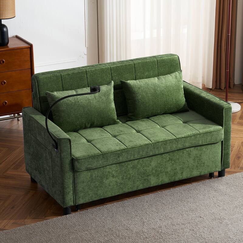 57" Convertible Sleeper Loveseat - Space-Saving Sofa Bed with USB Charging Hub, Reversible Backrest & Smart Storage Solutions