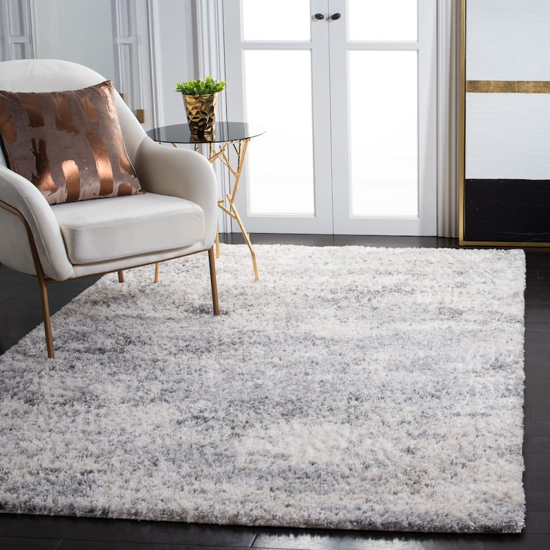 SAFAVIEH Berber Shag Dochina Abstract 1.25-inch Thick Rug - 9' x 12' - Ivory/Grey