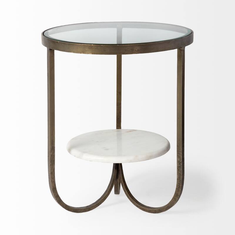 Reinhardt II Glass Top w/ Metal & Marble Detail Round End/Side Table