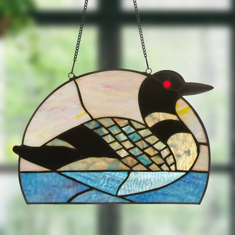 Loon River of Goods Multicolored Stained Glass Window Panel - 14" x 0.25" x 9.5"