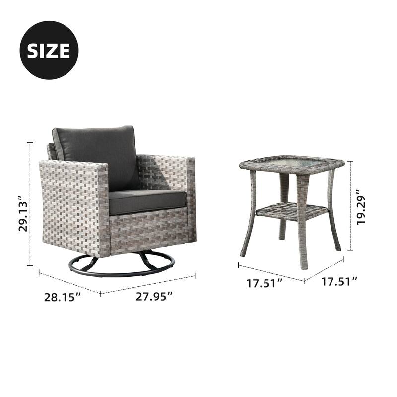 OVIOS 2-piece Swivel Rocking Wicker Chair Side Table Conversation Set