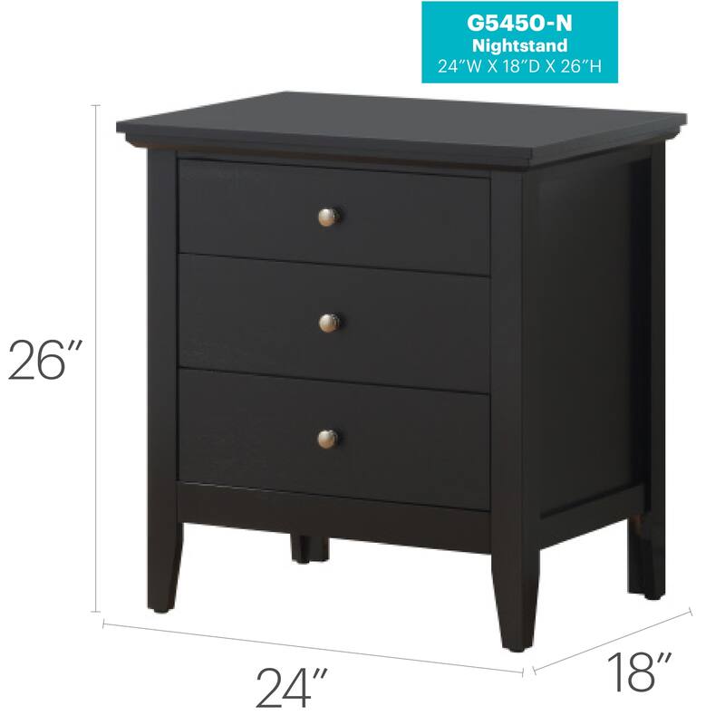 Black Nightstand 26x24x18 with Three Spacious Drawers, Compact Bedside Table for Bedroom Storage and Sleek Contemporary Look