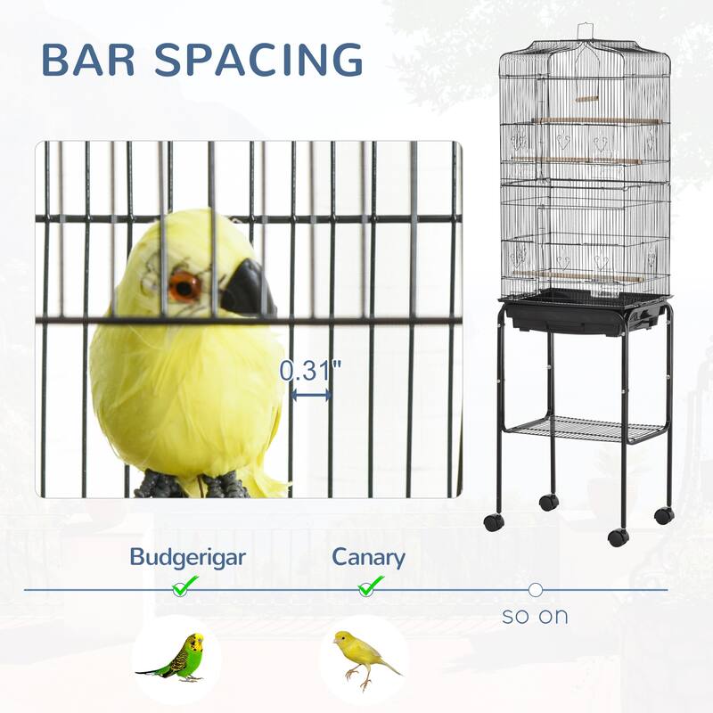 Bird Cage for Small Birds with Wooden Perches and Swing - 18.25" L x 14.25" W x 61.75" H