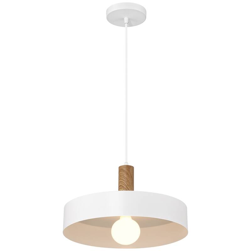 Access Lighting Slate 1 Light Pendant - White with Natural Wood Grain Finish
