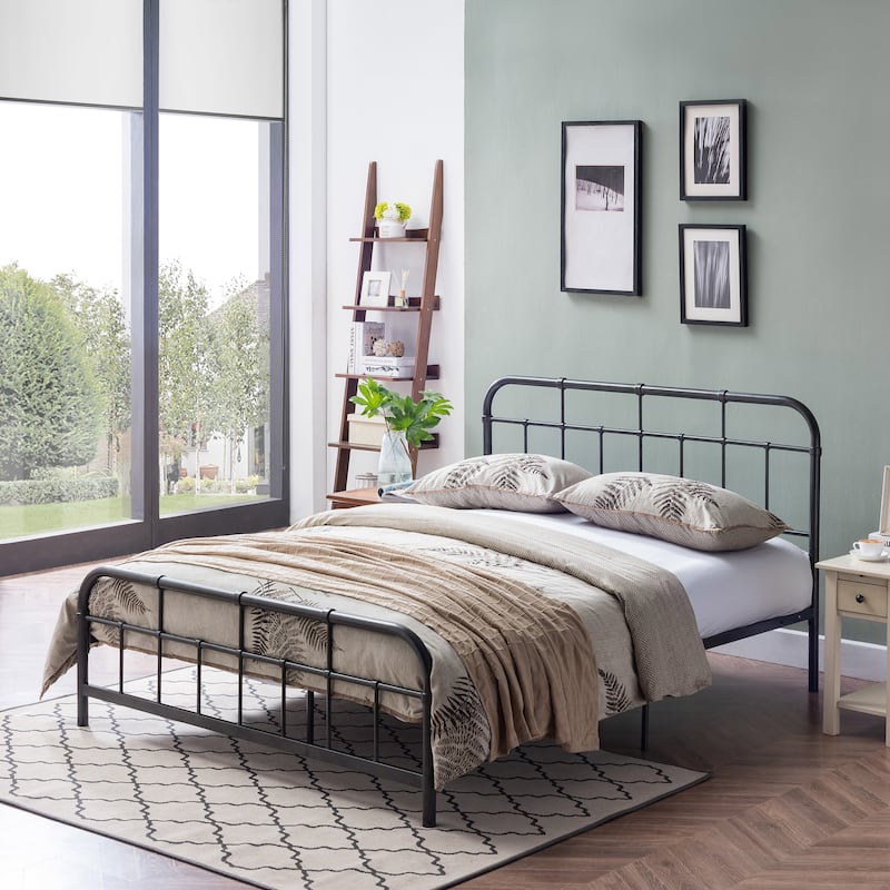 Christopher Knight Home - Aurelio Iron Platform Bed Frame with Rounded Corner Headboard and Footboard