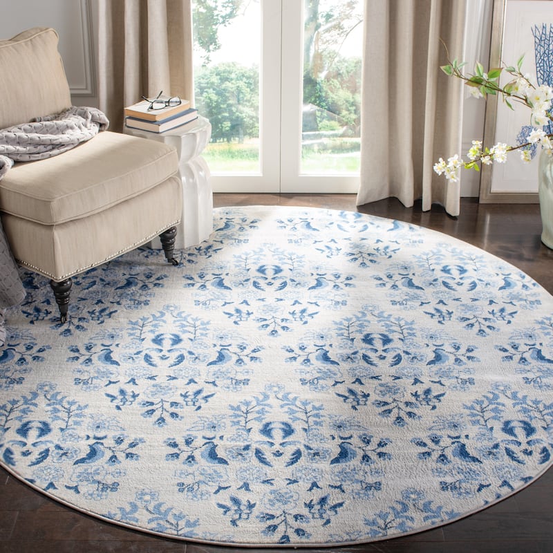 SAFAVIEH Brentwood Feray Traditional Oriental Rug - 6'7" Round - Cream/Blue