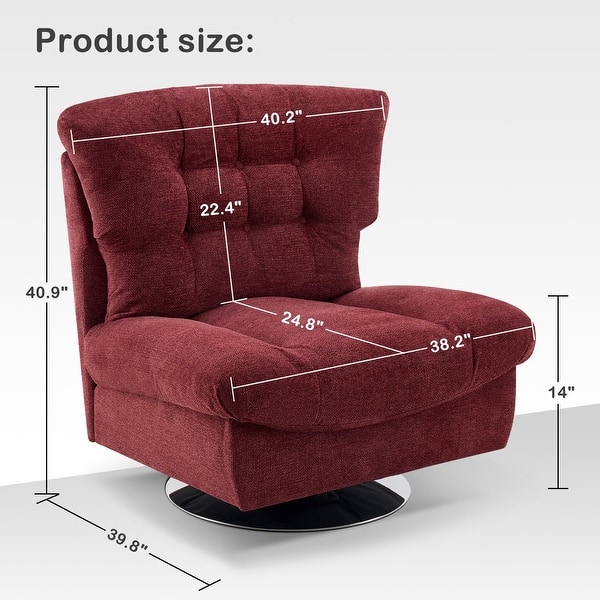 dimension image slide 2 of 5, MCombo Swivel Accent Chair, Modern Tufted Upholstered Armless Chairs, Wide Seat Single Sofa Chair