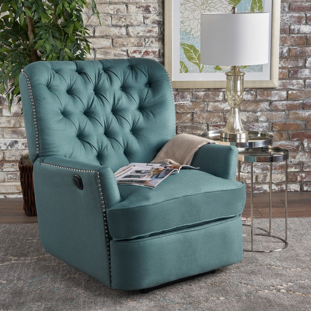 Indulge in Supreme Comfort: Electric Recliner Chair with Elegant Copper Accents and Soft Teal Upholstery