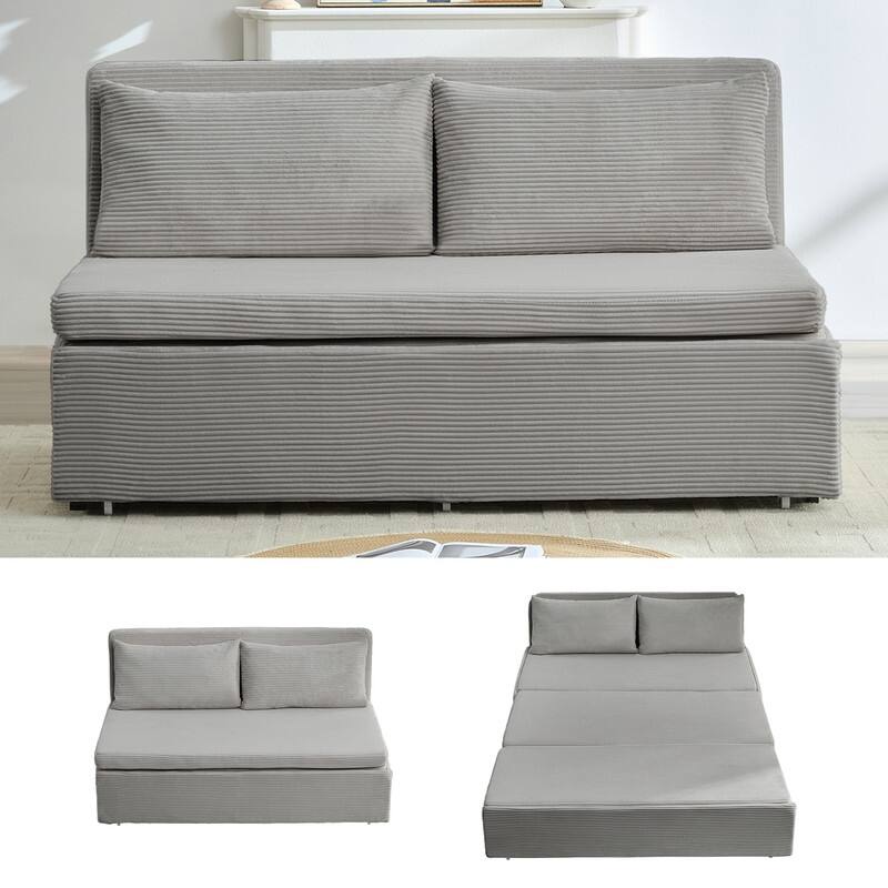 Mixoy Corduroy Fabric Queen Size/Twin Size Sofa Bed, 2-in-1 Modern Pull Out Sleeper Sofa Bed
