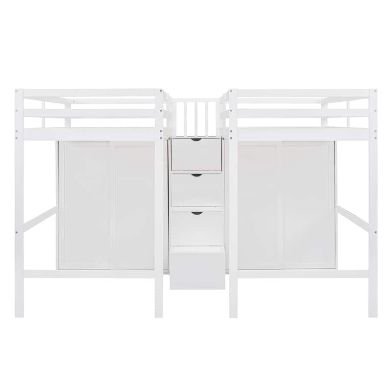 Double Twin Loft Beds with Wardrobes and Staircase