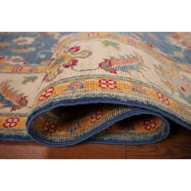 Blue Floral Oushak Oriental Area Rug Hand-Knotted Wool Carpet - 4'1" x 6'4"
