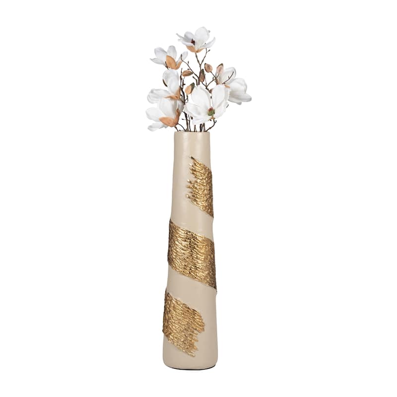 Sagebrook Home Glass White/Gold Cylinder Aluminum Wrapped Vase