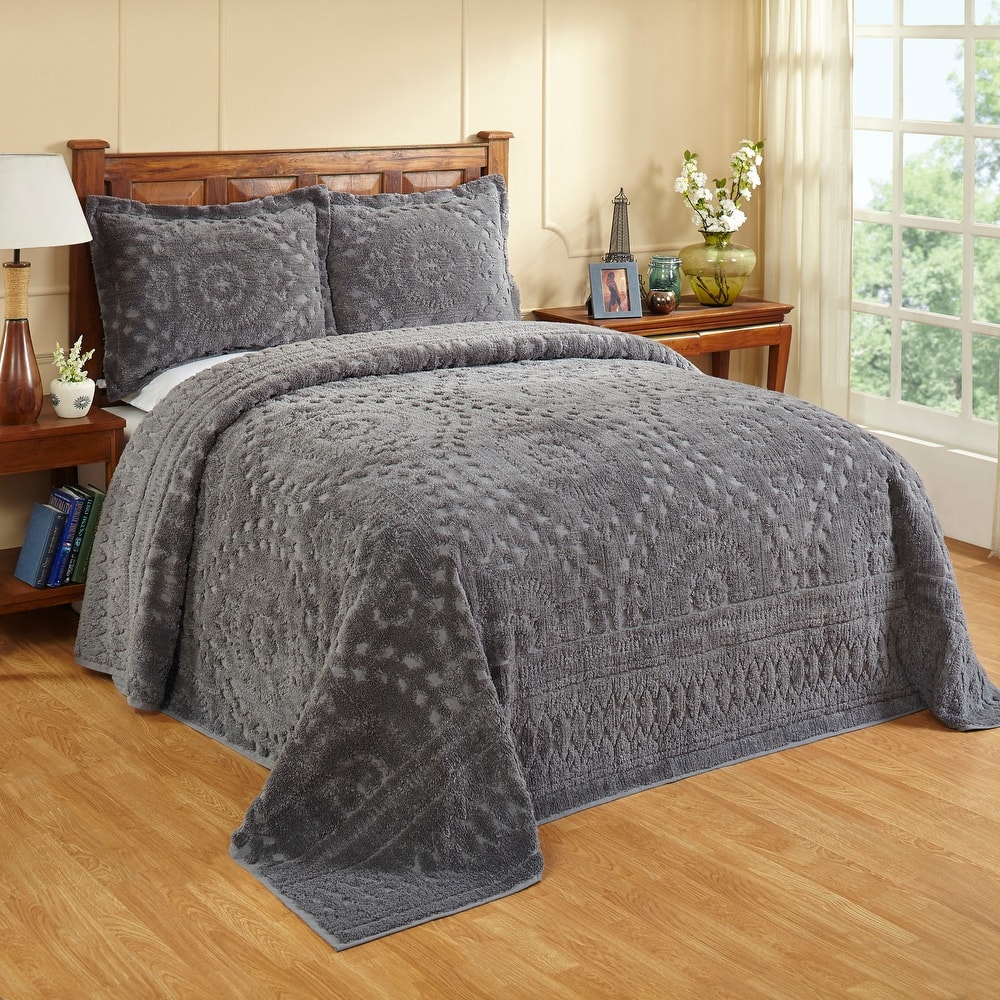 Better Trends Chenille Bedspread Set 100% Cotton Lightweight Soft Floral Bedding Design Tufted Coverlet Washable Rio Collection
