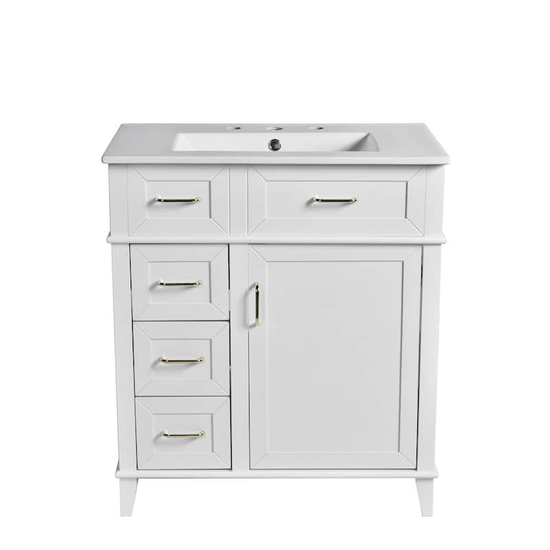 30" Bathroom Vanity with Ceramic Sink, Adjustable Shelf, Soft Close Door, and Three Soft Close Drawers