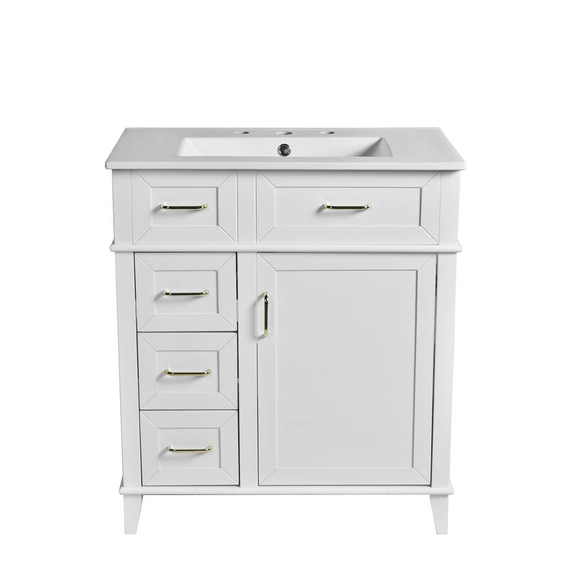 GDFStudio - Snowdon Transitional Freestanding Bathroom Vanity Cabinet with Ceramic Sink, Soft Close Drawers & Adjustable Storage