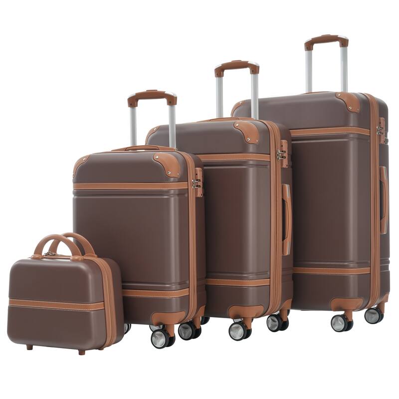 Luggage 4 Piece Sets, Hard Shell Luggage Carry on Luggage Set with TSA Lock & Cosmetic Case, ABS Suitcases with Spinner Wheels - Brown