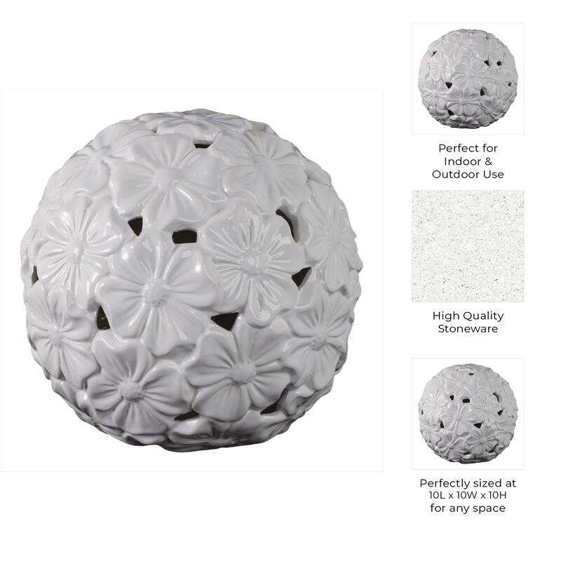 Stoneware and Porcelain Floral Sphere Decorative Garden Statuary
