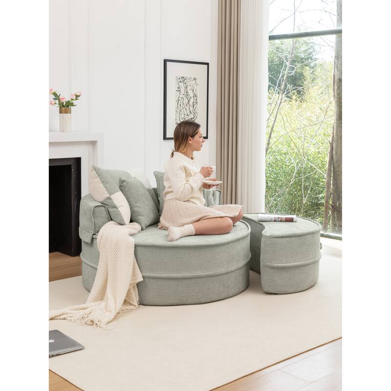 Oversized Barrel Chair with Ottoman & Pillows