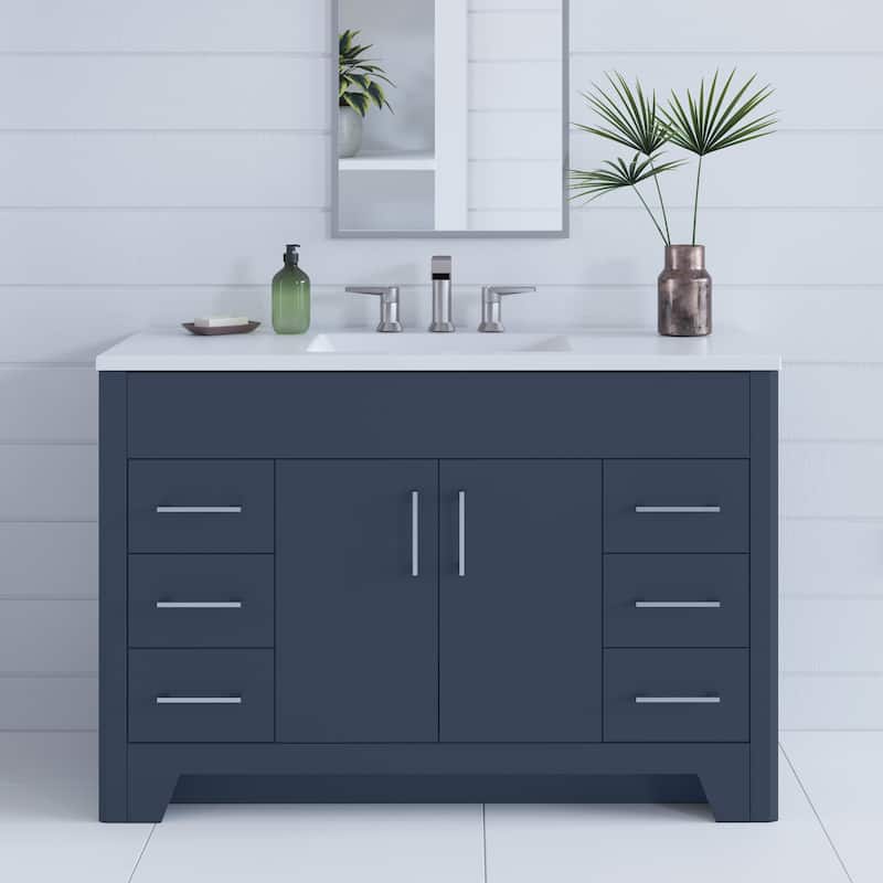 Spring Mill Cabinets Salil 48.5" Bathroom Vanity With Cabinet, 4 Drawers, and White Sink Top - Deep Blue