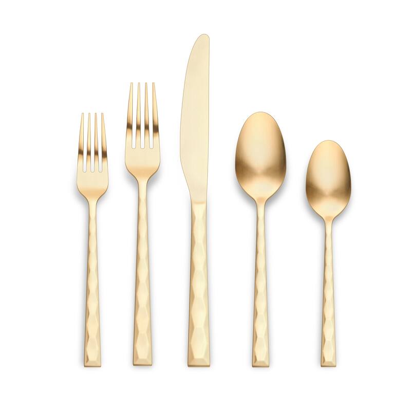 Ornative Rooney 18/0 Stainless Steel 20 Pieces Flatware Set - 10.63" H x 6.69" W x 2.76" D - Matte-Gold