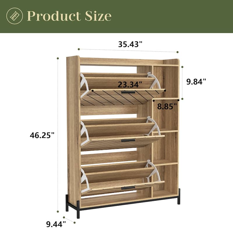 Open Shelves Shoe Cabinet with 3 Flip Drawers