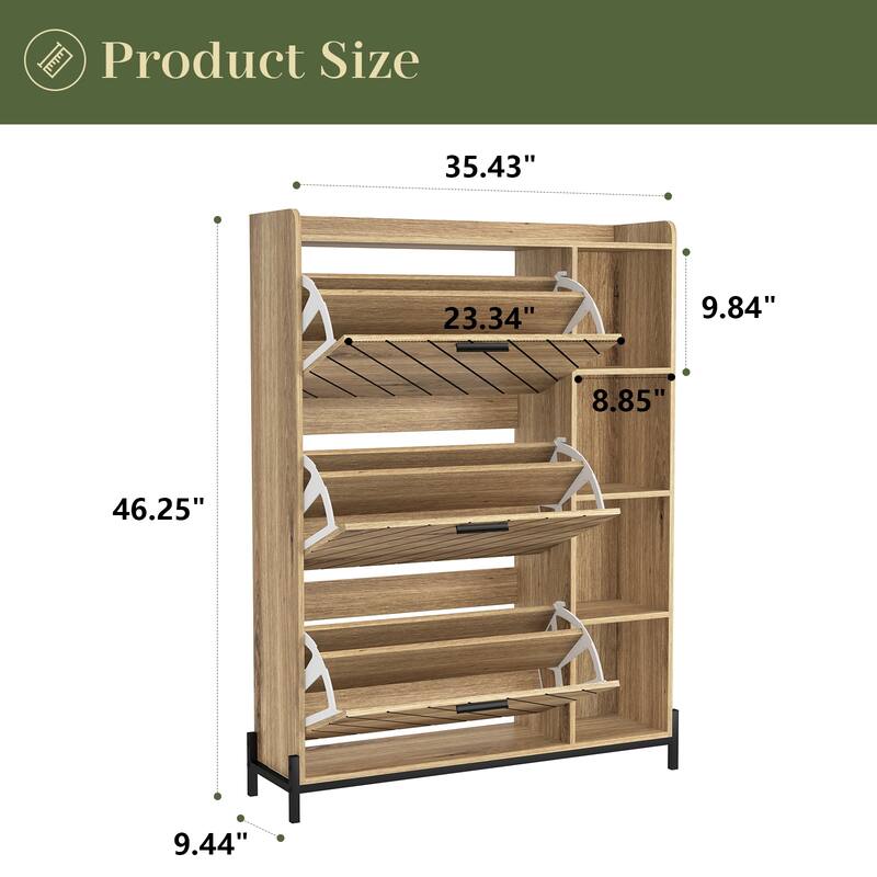 Shoe Cabinet with 3 Flip Drawers & Open Shelves, Entryway Shoe Storage Cabinet Slim, Narrow Hidden Shoe Rack for Heels, Boots