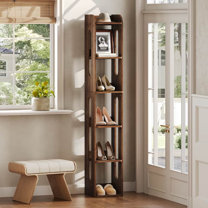 6 Tier Solid Wood Bookshelf, 70.87-Inch Tall Narrow Bookcase