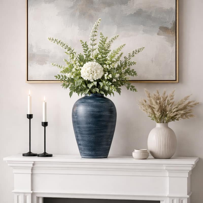 Textured Terracotta Vase with Distressed Finish - Tall Flower Vase