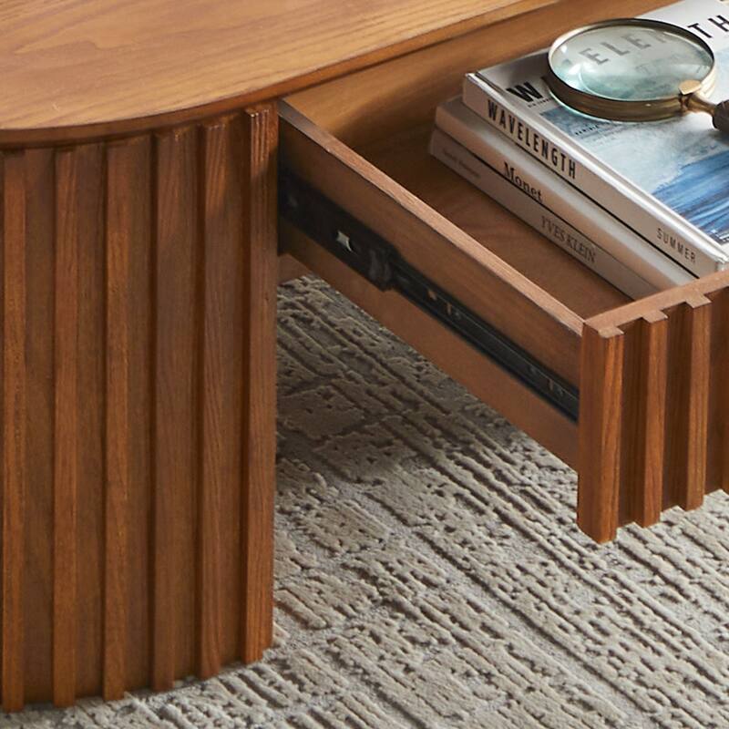 51.18'' Oval Wood Coffee Table With Drawer