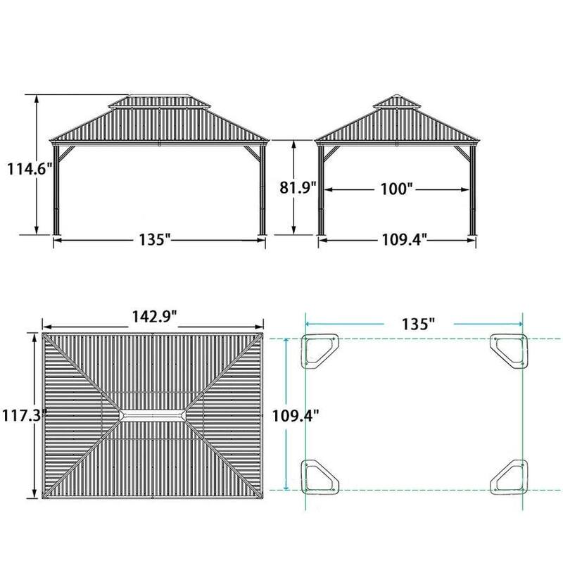 PURPLE LEAF Outdoor Galvanized Steel Roof Aluminum Frame Hardtop Gazebo with Netting,Curtains included