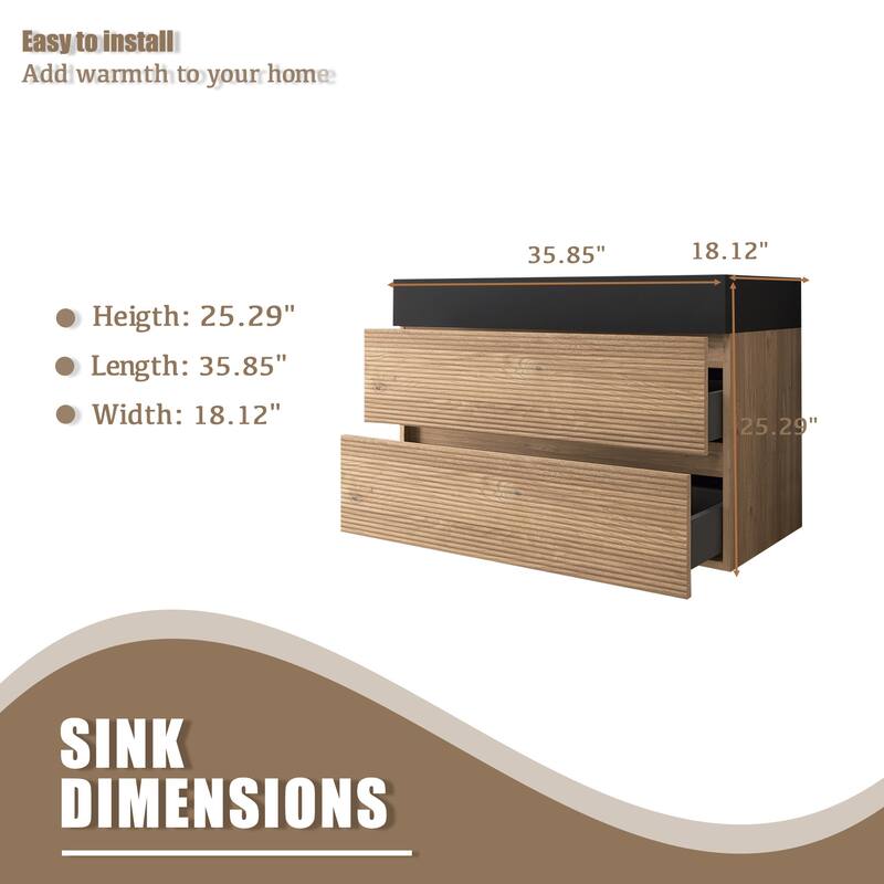Wall Mounted Bathroom Vanity with Solid Surface Sink and Soft Drawers