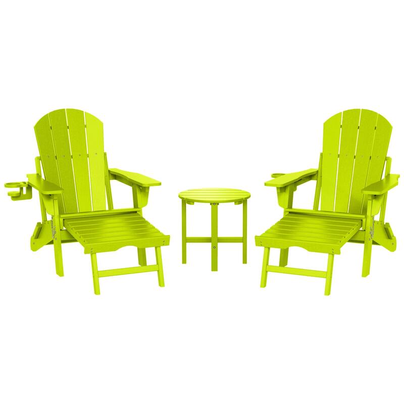 Laguna Outdoor 3-Piece Folding Adjustable Adirondack Chair with Hideaway Ottoman & Round Side Table - Lime