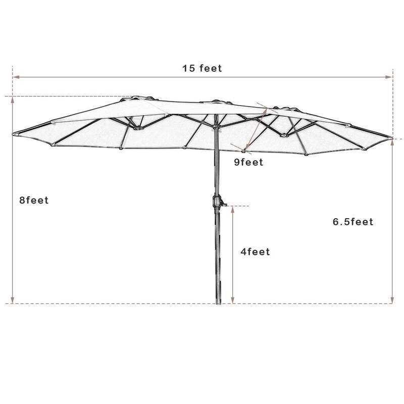 15' Twin Patio Umbrella Double-Sided Outdoor Market Umbrella without Base - 15' x 9.0' x 8' (L x W x H)
