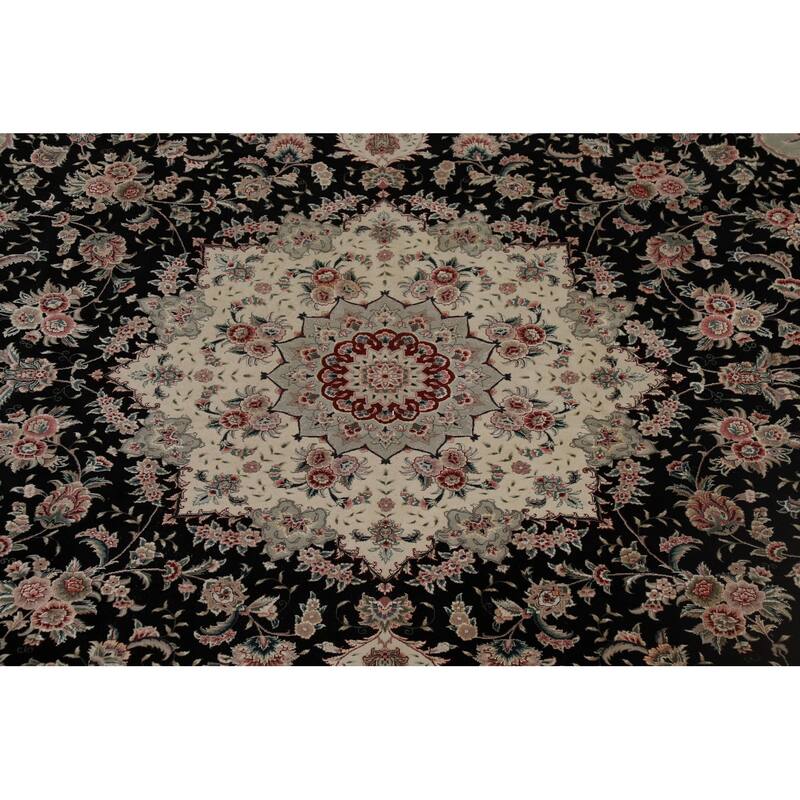 Black Aubusson Chinese Vintage Large Rug Hand-Knotted Wool Carpet - 10'3" x 14'1"
