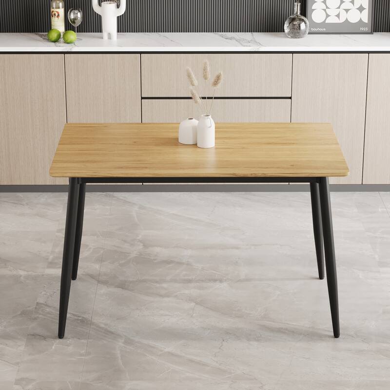Stylish Dining Table Set for 4-6 People, 5-Piece Modern Wood Grain Table and Velvet Plush Chairs with Black Metal Legs
