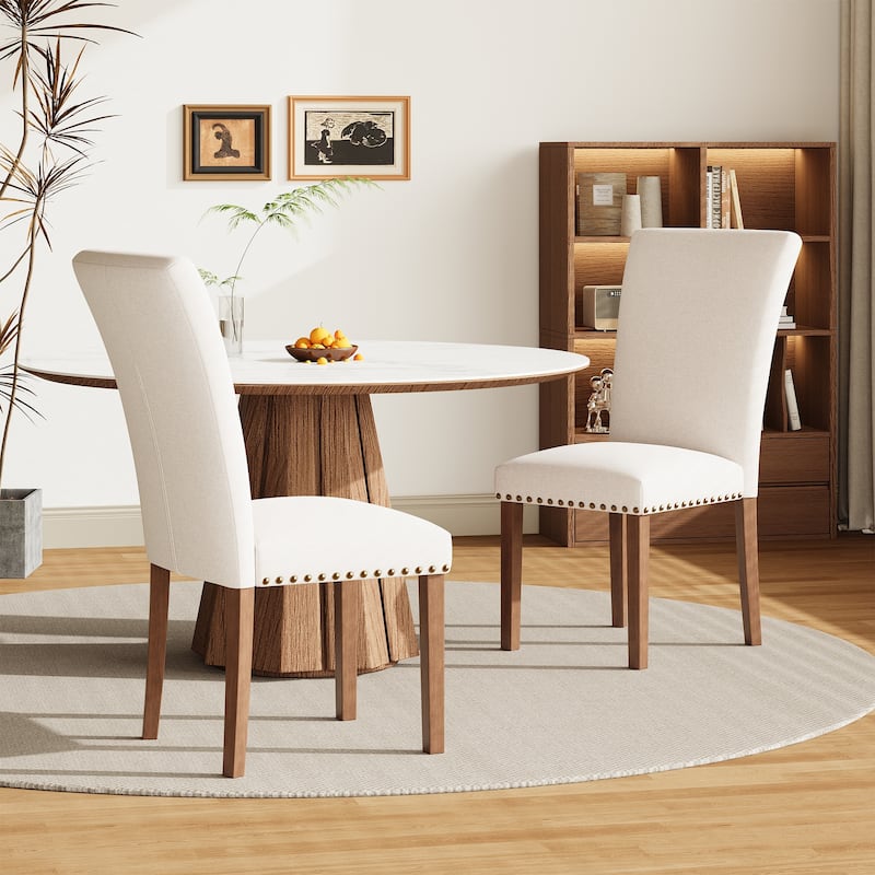 Upholstered Parsons Dining Chairs Set of 2/4/6, Fabric Dining Room Kitchen Side Chair with Nailhead Trim and Wood Legs